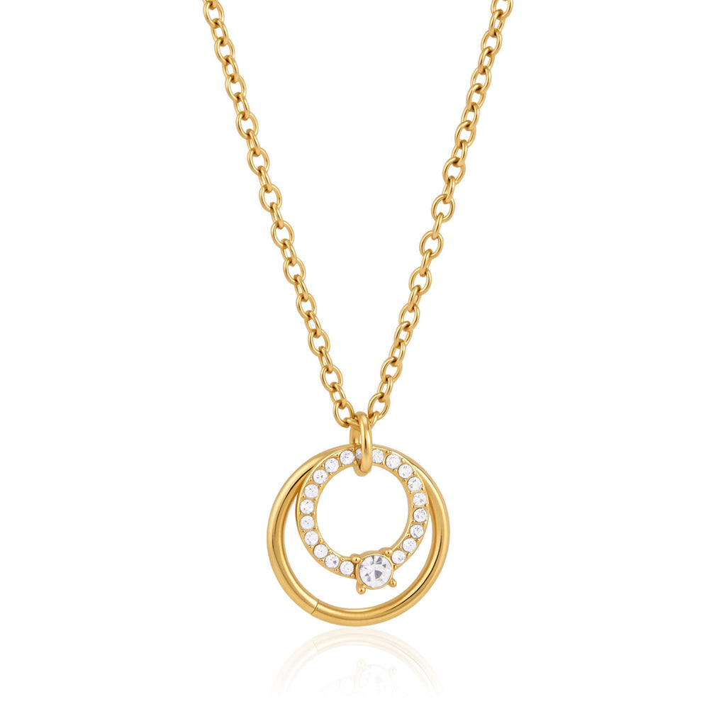 Damen Halskette mit doppeltem Ring-Anhänger und funkelnden Zirkonia-Shop Nory