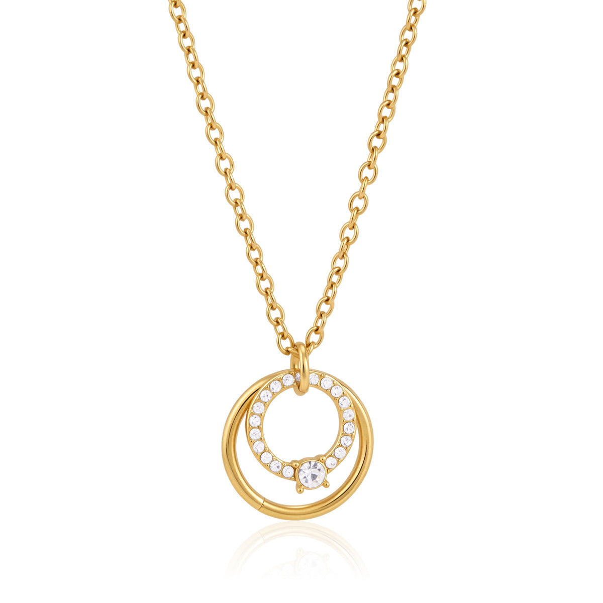 Damen Halskette mit doppeltem Ring-Anhänger und funkelnden Zirkonia-Shop Nory