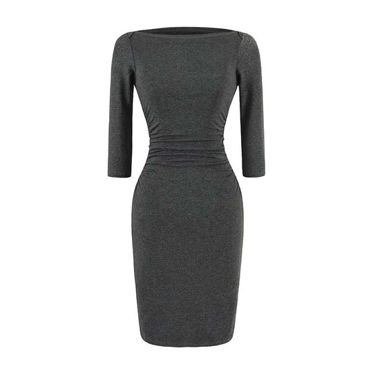 Damen Figurnahes Midikleid mit U-Boot-Ausschnitt, dreiviertelärmeln und geraffter Taille Shop Nory