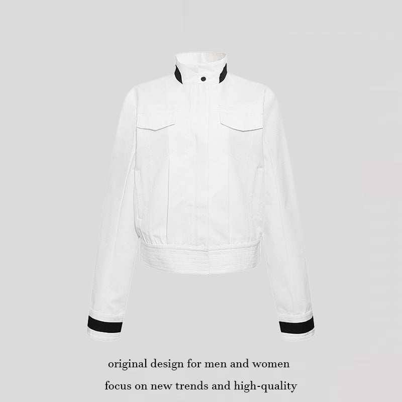 Damen Cropped-Bomberjacke mit Stehkragen, Pattentaschen und Kontrastbündchen Shop Nory