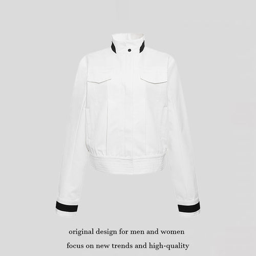 Damen Cropped-Bomberjacke mit Stehkragen, Pattentaschen und Kontrastbündchen Shop Nory