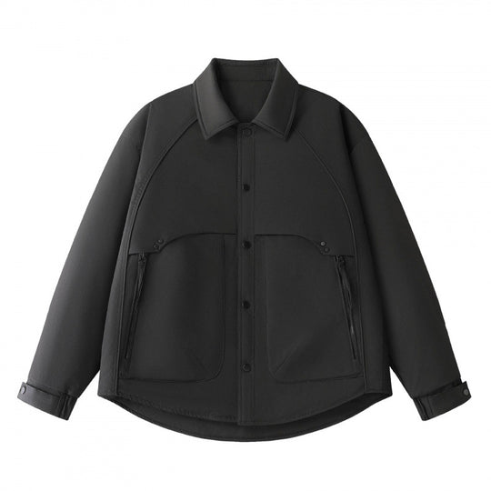 Herren Gepolsterte Hemdjacke mit abgerundetem Saum, Reißverschluss-Taschen und Druckknopf-Leiste Shop Nory