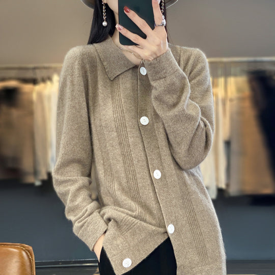 Damen Knopfcardigan mit Hemdkragen und feiner Längsrippenstruktur Shop Nory