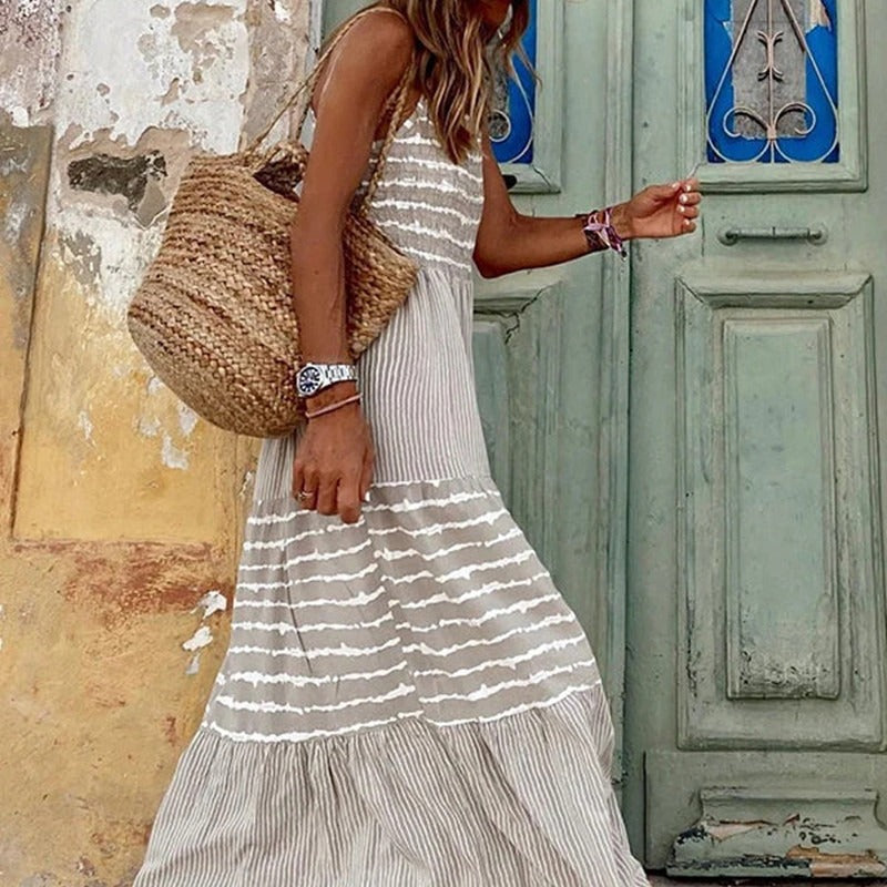 Damen Langes Sommerkleid mit eleganten Streifen von