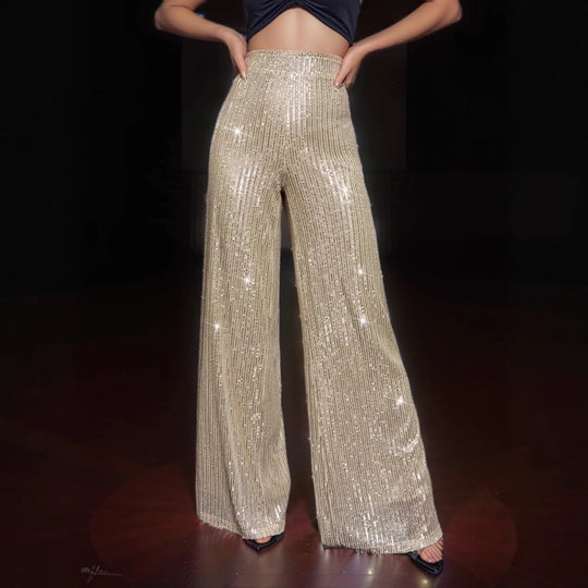 Damen Glänzende Palazzohose mit funkelndem Pailletten-Design