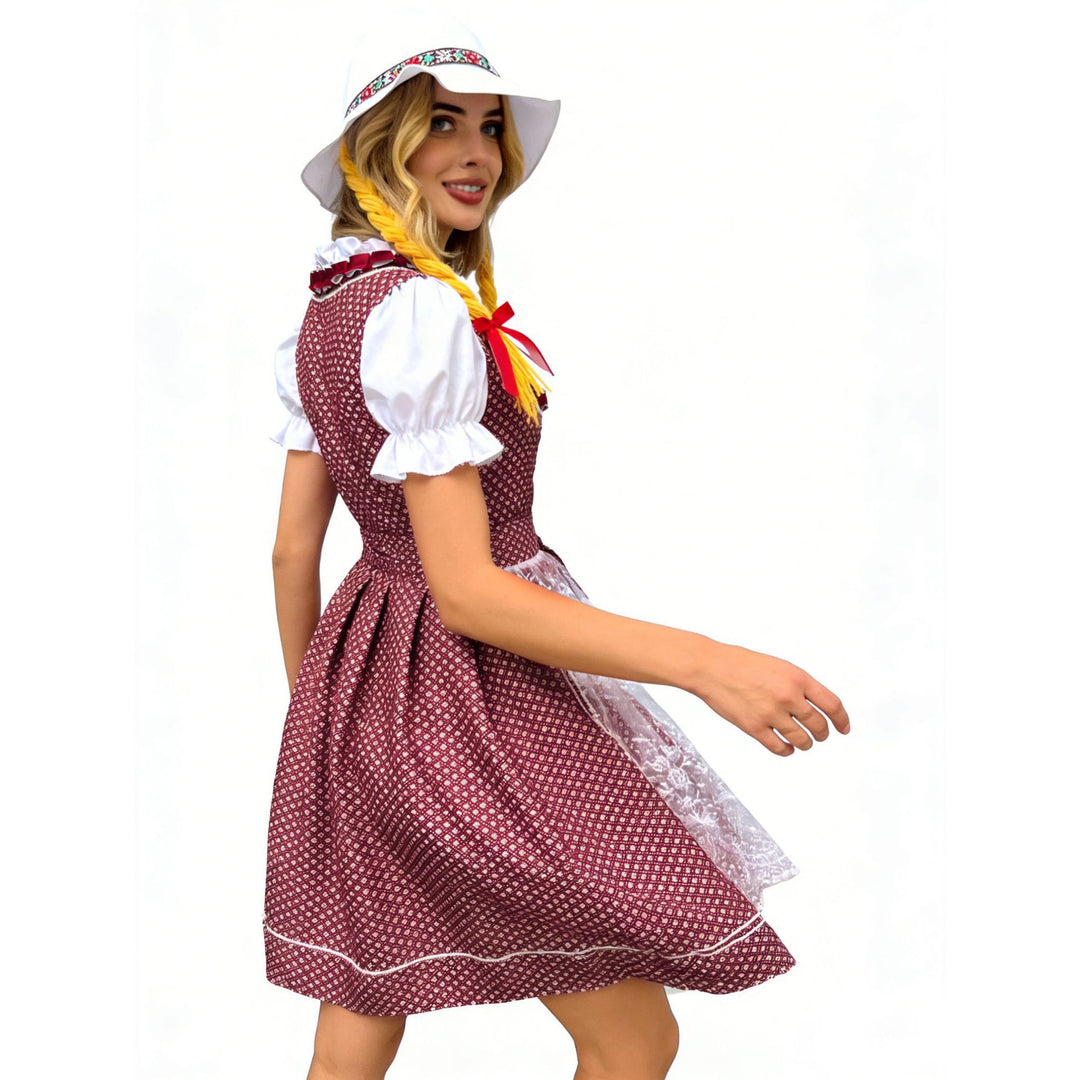 Damen nan traditionelles Dirndlkleid mit Herzausschnitt geschnürter Taille und Spitzen-Schürze Shop Nory
