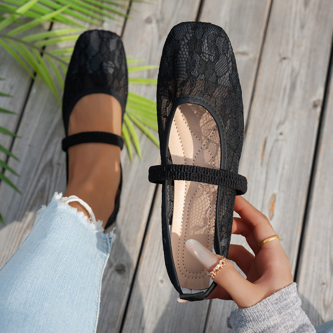 Damen elegante Ballerinas mit floralen Applikationen und rutschfester Sohle