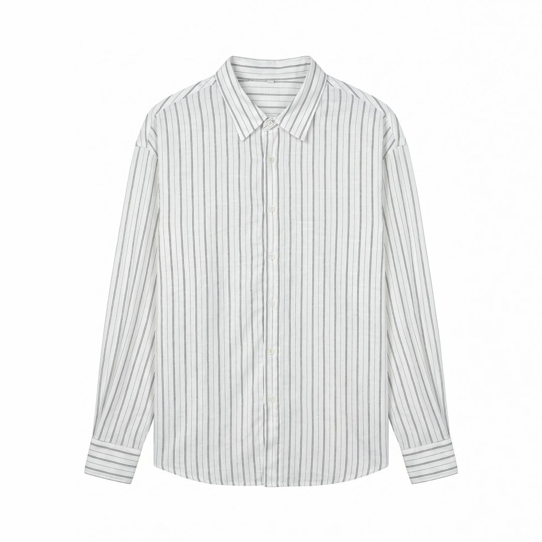 Unisex Langes Relaxed-Fit Streifenhemd mit Kentkragen und abgerundetem Saum Shop Nory