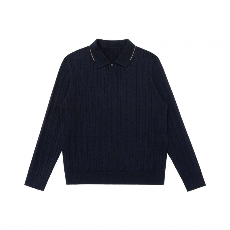 Herren Polokragen-Strickpullover mit Zopfmuster und feiner Knopfleiste Shop Nory