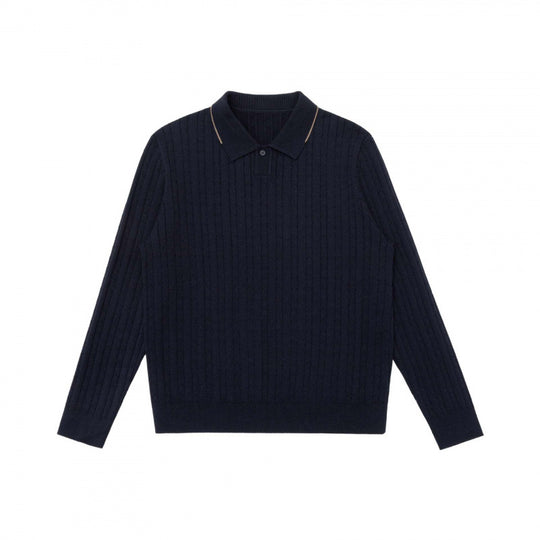 Herren Polokragen-Strickpullover mit Zopfmuster und feiner Knopfleiste Shop Nory
