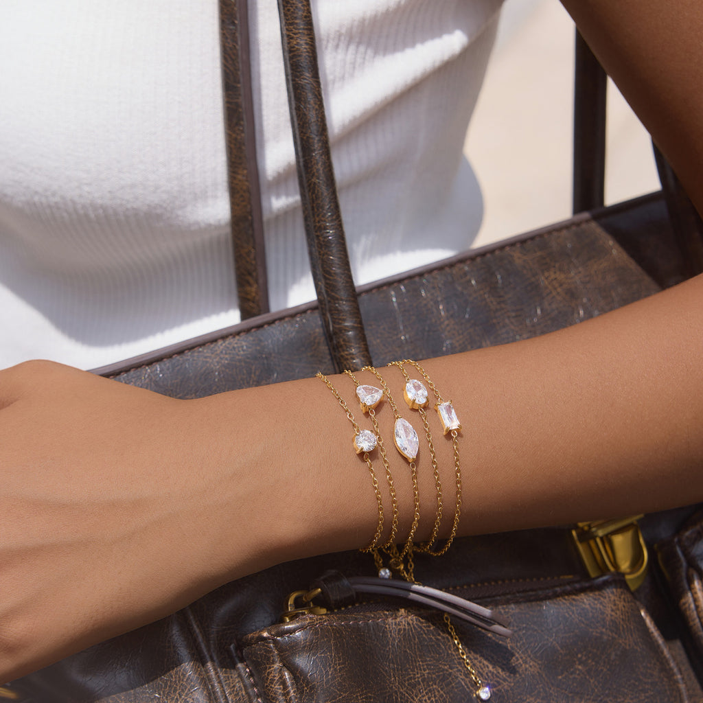 Damen Fußkettchen mit funkelndem Zirkonia und hypoallergenem Edelstahl Shop Nory