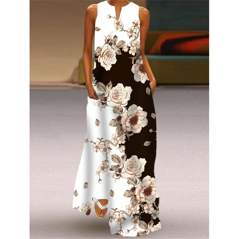 Damen Maxikleid mit elegantem floralem Design und seitlichen Taschen Shopnory
