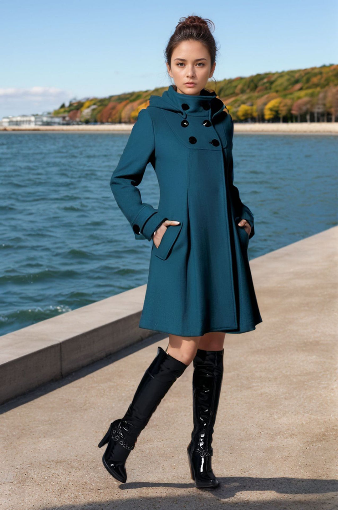 Damen Taillierter Wollmix-Mantel mit hohem Stehkragen und A-Linien-Silhouette Shop Nory