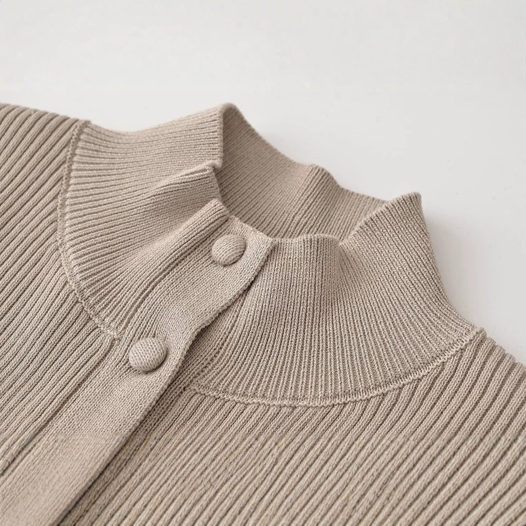 Damen Strukturierter Rippstrick-Cardigan mit Stehkragen und Taillennaht Shop Nory