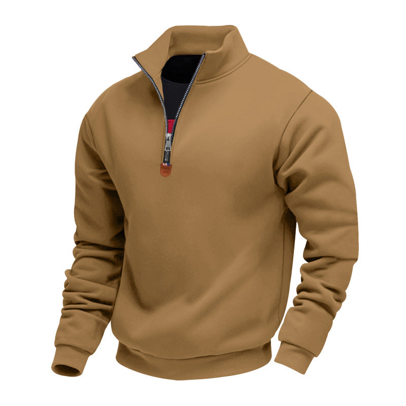 Herren sportlicher Pullover mit halbem Reißverschluss und modischem Stehkragen