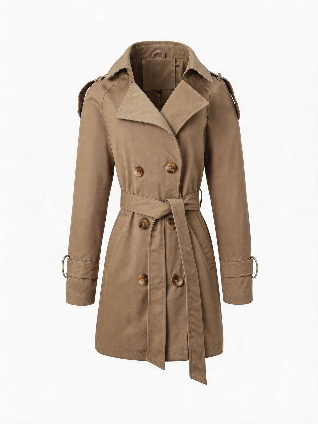 Damen Taillierter Trenchcoat mit Bindegürtel, Schulterriegeln und Metallring-Details Shop Nory