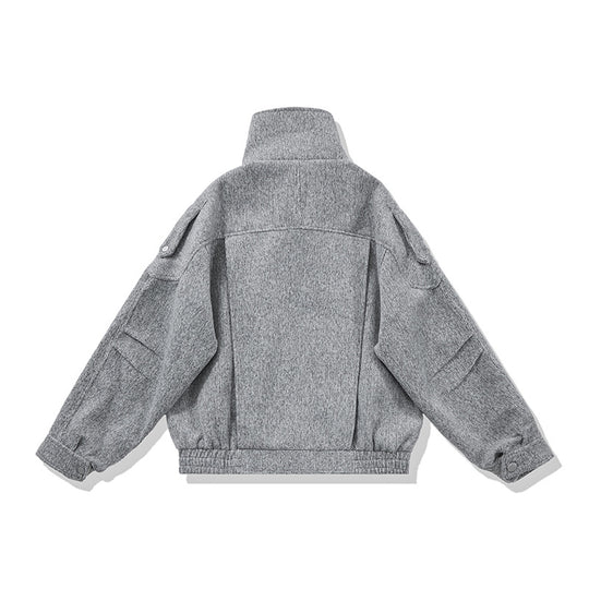 Damen Kurz geschnittene Wollmix-Bikerjacke mit asymmetrischer Front und Taillengürtel Shop Nory