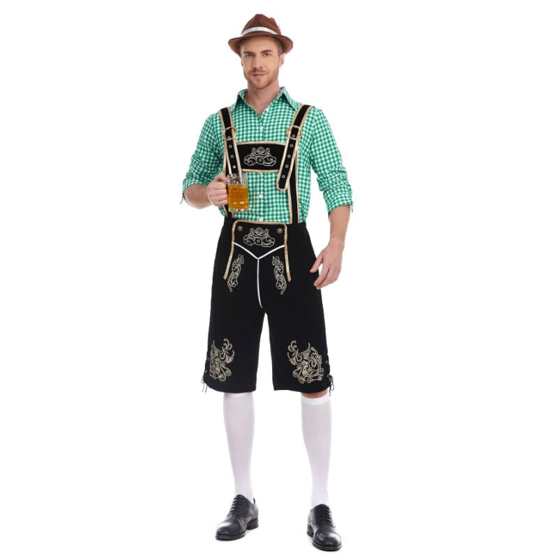 Herren nan Filzoptik-Lederhose knielang mit barocker Stickerei, verstellbaren Trägern und Dekornieten Shop Nory