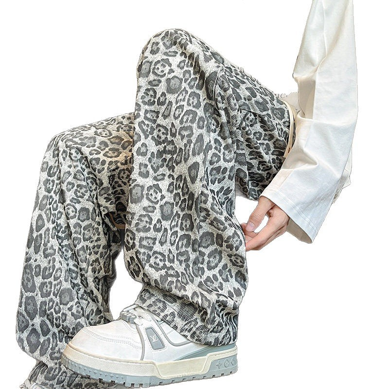 Herren Weit geschnittene Leoprint-Hose aus leichtem Viskose-Mix mit Kordelzug Shop Nory