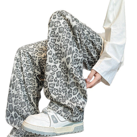 Herren Weit geschnittene Leoprint-Hose aus leichtem Viskose-Mix mit Kordelzug Shop Nory