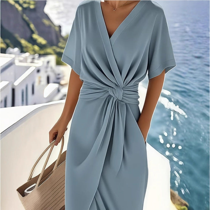 Damen Wickelkleid mit eleganter Drapierung und Seitenschlitz ShopNory