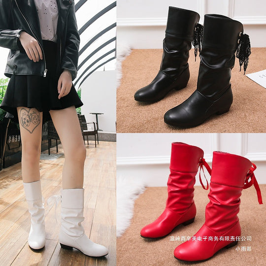 Damen Raffinierte Stiefel mit mittelhohem Schaft, weicher Raffung und dekorativer Schleifenbindung Shop Nory