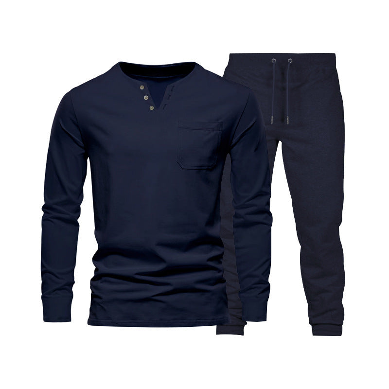 Herren Langarm‑Henley Loungewear‑Set mit Brusttasche und tapered Jogginghose Shop Nory