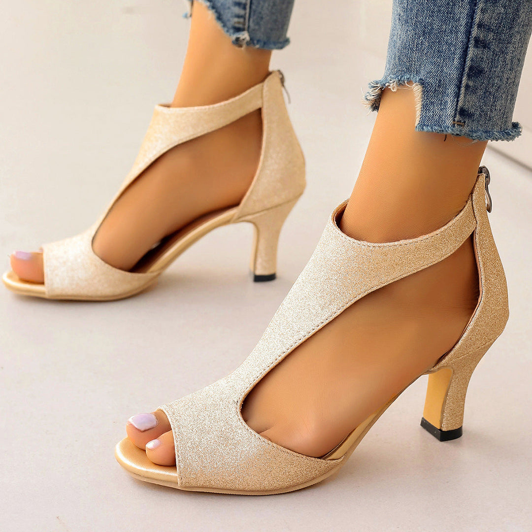 Damen Elegante High Heel Sandalen mit transparenten Einsätzen