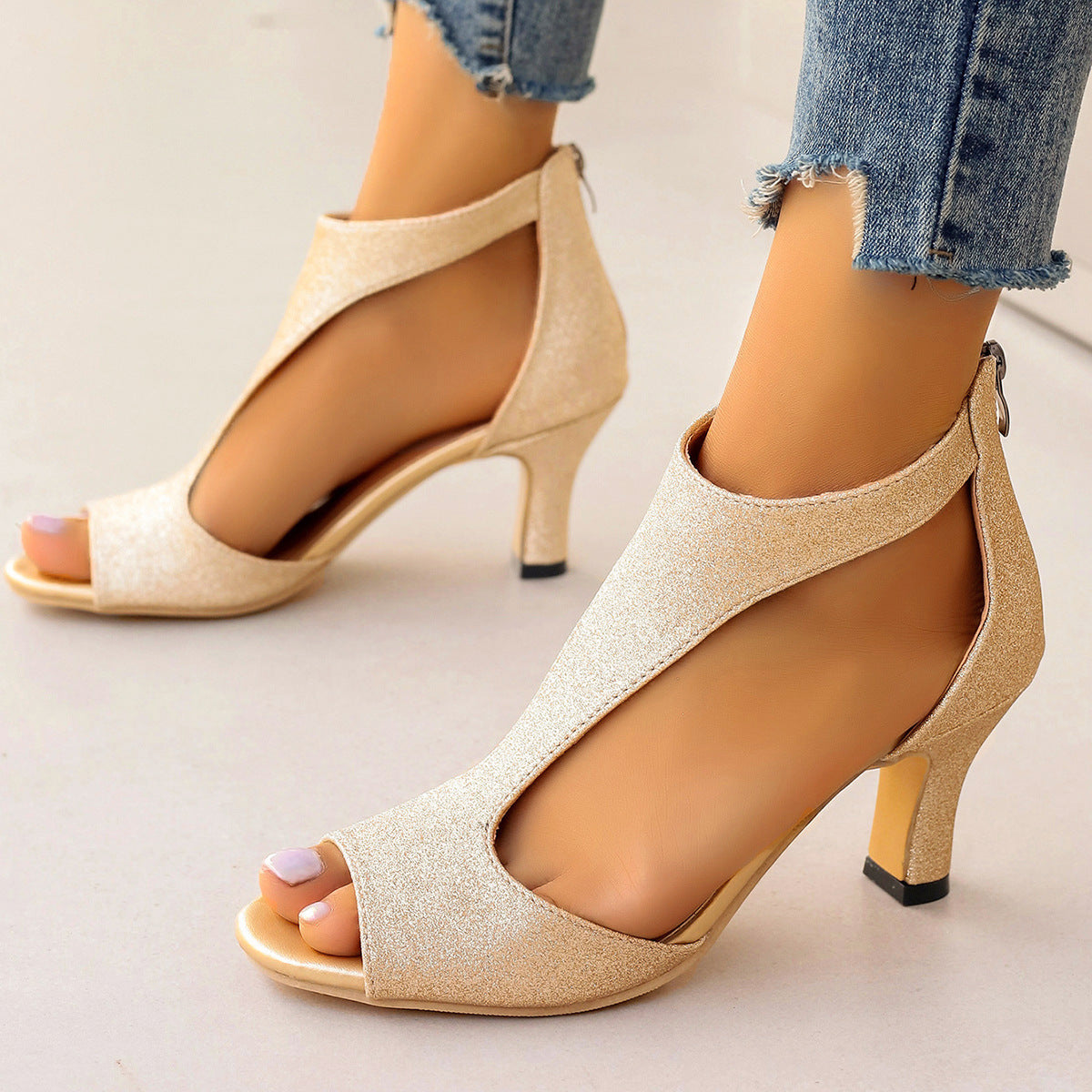Damen Elegante High Heel Sandalen mit transparenten Einsätzen