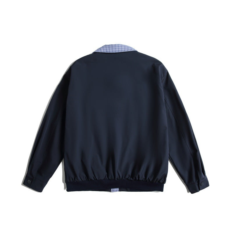 Herren Leichte Harrington-Bomberjacke mit Karierter Hemdkragen und Pattentaschen Shop Nory