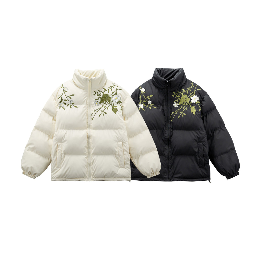 Damen Gepolsterte Oversize-Steppjacke mit Stehkragen und Blumenstickerei Shop Nory