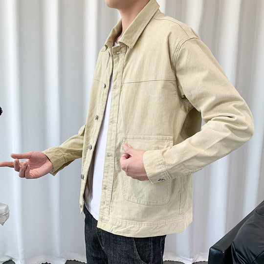Herren Cordjacke im Worker‑Blouson‑Stil mit Metallknopf‑Verschluss und aufgesetzten Taschen Shop Nory