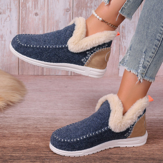 Damen Gefütterte Kurzstiefel-Hausschuhe mit Faux-Fellkragen und rutschfester Gummisohle Shop Nory