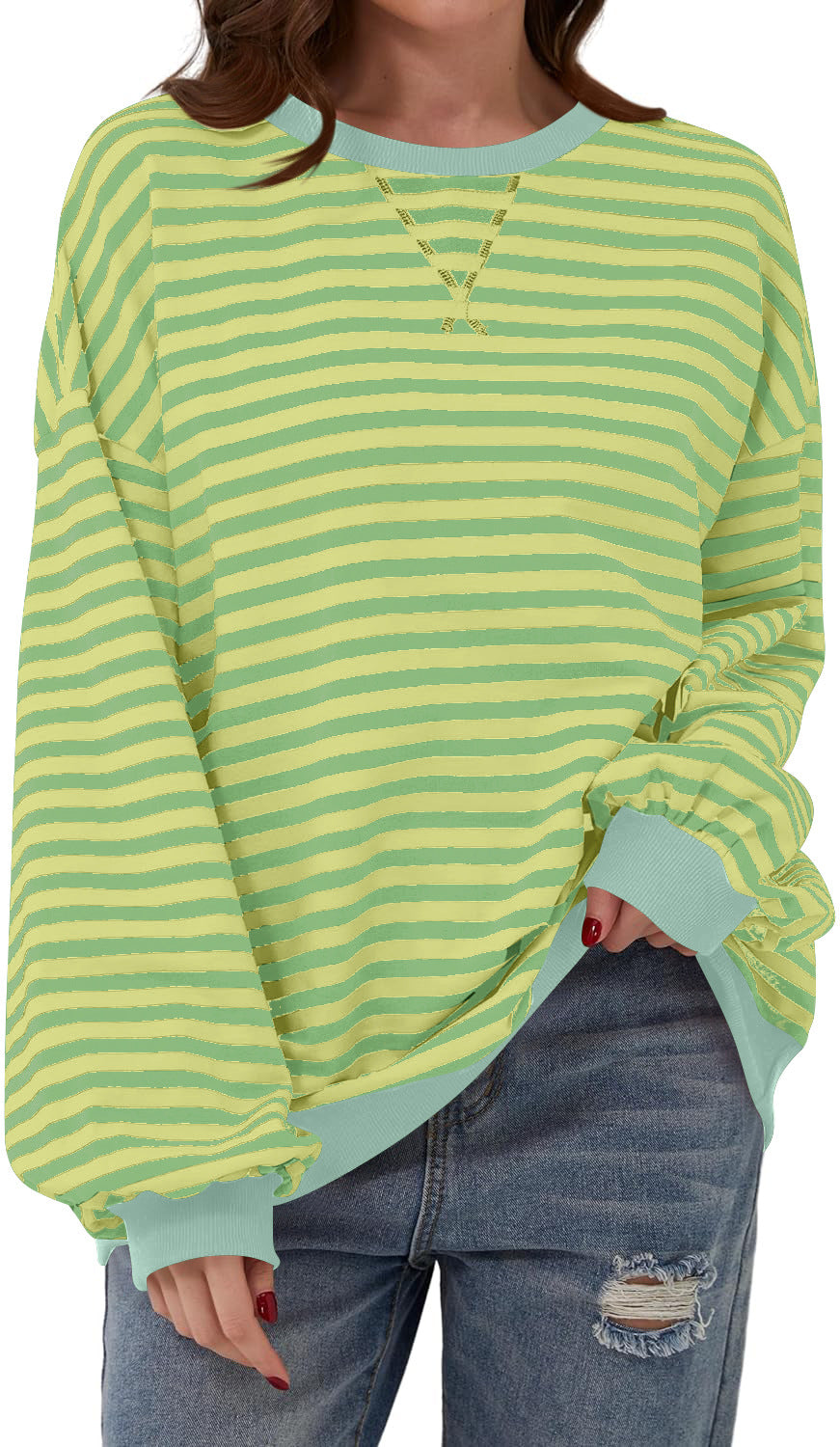 Damen Lässiger Sweatshirt mit bunten Streifen und weitem Schnitt