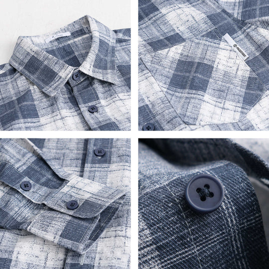 Herren Leichtes kariertes Layering-Overshirt aus Baumwoll‑Leinenmix mit diagonalem Brustpatch Shop Nory