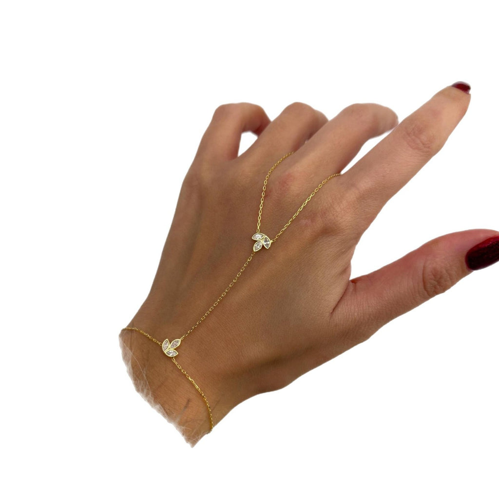 Damen Handkette mit floralem Design und funkelnden Zirkonia-Elementen Shop Nory