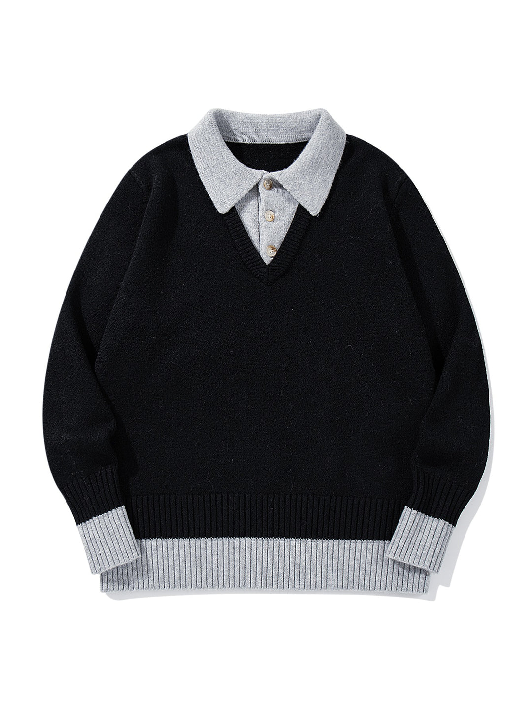 Herren Polokragen-Strickpullover mit Knopfleiste und kontrastierten Bündchen Shop Nory