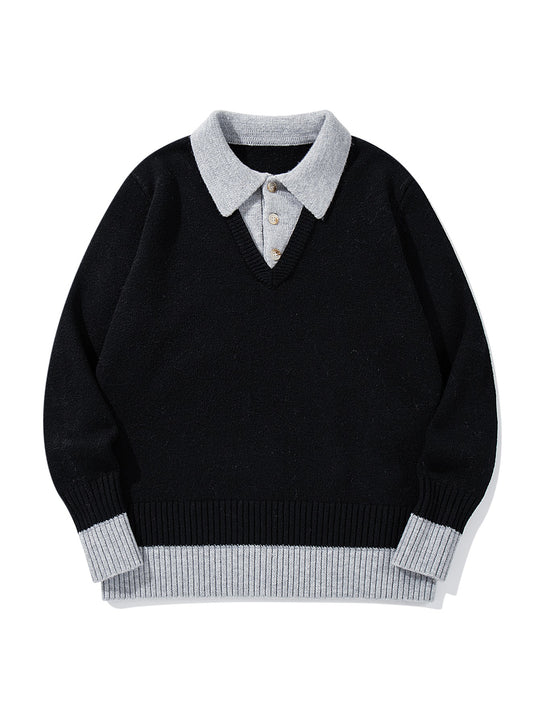 Herren Polokragen-Strickpullover mit Knopfleiste und kontrastierten Bündchen Shop Nory