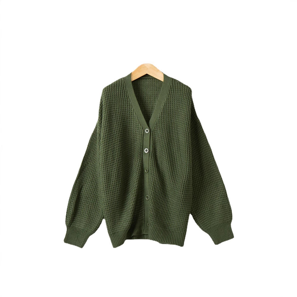 Damen Waffelstruktur-Cardigan mit tiefem V-Ausschnitt und kastigem Oversize-Schnitt Shop Nory