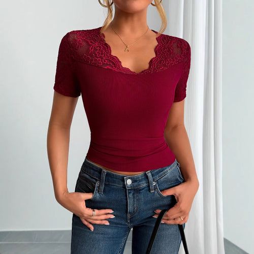 Damen Spitzen-Crop-Top mit elegantem Rundhalsausschnitt