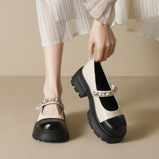 Damen elegante Mary-Jane Schuhe mit modischer Kettenverzierung Shopnory