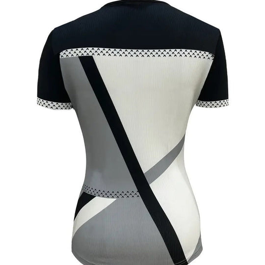 Damen Kurzarm Oberteil mit Reißverschluss und geometrischem Design Shopnory