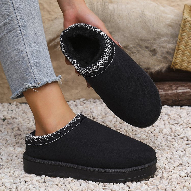 Damen Gefütterte Velours‑Slipper mit gestricktem Schaftbund und profilierter Plateausohle Shop Nory