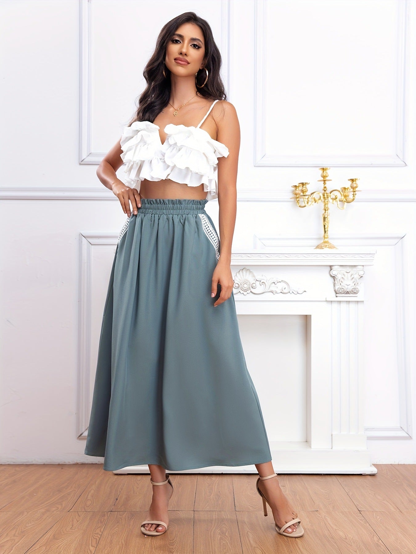Damen Elegantes Midirock mit gerafftem Bund und Dekoschleifen Shopnory