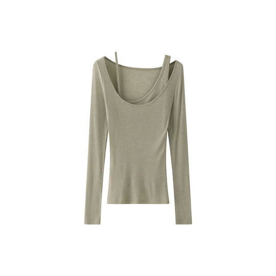 Damen Asymmetrisches Longsleeve mit doppeltem Ausschnitt und Spaghettiträger-Detail Shop Nory