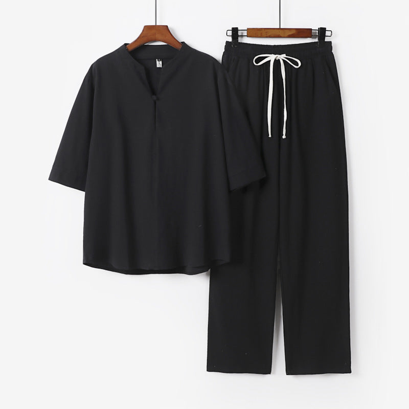 Unisex Lockeres Lounge-Set mit Stehkragen-Halbarmshirt und Elastischer Bundhose Shop Nory
