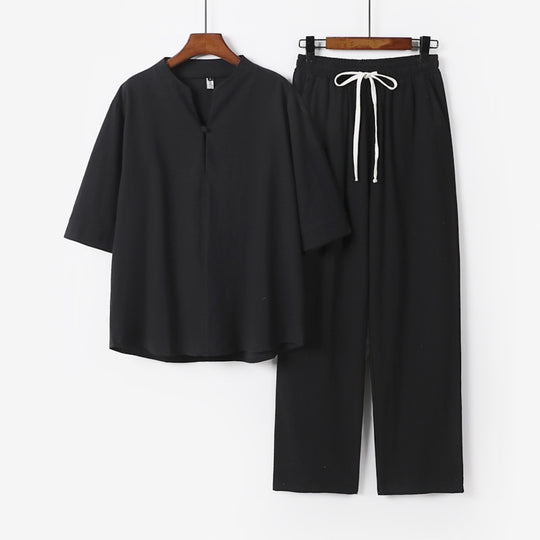 Unisex Lockeres Lounge-Set mit Stehkragen-Halbarmshirt und Elastischer Bundhose Shop Nory