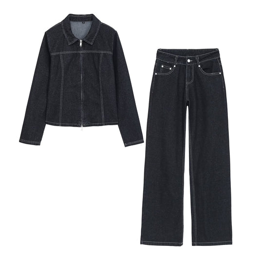 Damen High-Waist Jeanshose mit weitem Bein und Kontrastnähten Shop Nory