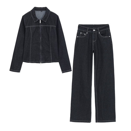 Damen High-Waist Jeanshose mit weitem Bein und Kontrastnähten Shop Nory