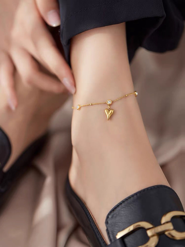 Damen Zierliches Herz Charm Fußkettchen Shop Nory